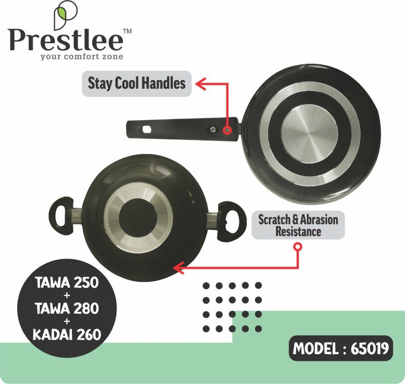Sabari Prestlee PNFT65019 NonStick Coated Cookware Set/Kadhai with Lid/Flat Base/kadhai Tawa 26 cm diameter  (Aluminium, Non-stick)