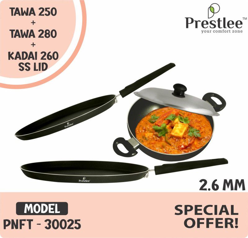 Sabari Prestle PNFT-30025 Non-Stick Coated Cookware Set/Non Stick Set/Non Stick Kadhai Tawa 26 cm diameter  (Aluminium, Non-stick)