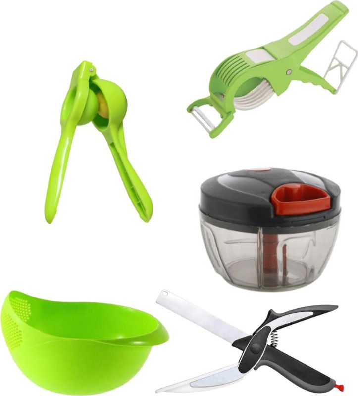 pSmart Kitchen Tool Combo Set 2 in 1 Vegetable Cutter Clever Cutter,Chopper (450 ml),Rice Bowl,Spoon Set (6 pcs) Multicolor Kitchen Tool Set  (Multicolor, Cutter, Knife, Chopper, Cooking Spoon)