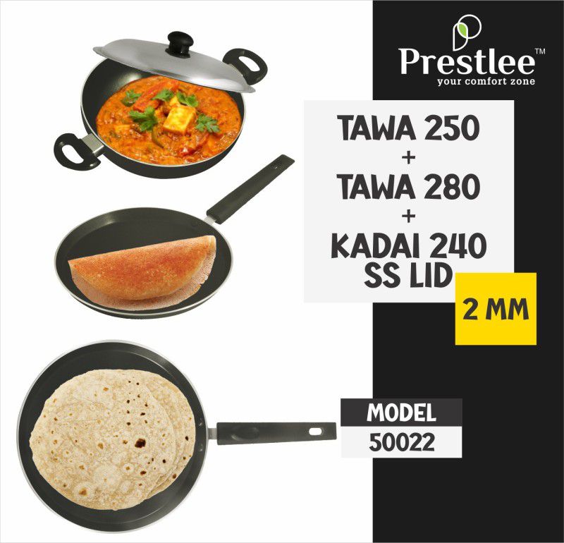 Sabari Prestle PNFT-50022 Non-Stick Coated Cookware Set/Kadhai with Lid/Tawa Pan Kadhai 24 cm diameter 0.5 L capacity  (Aluminium, Non-stick)