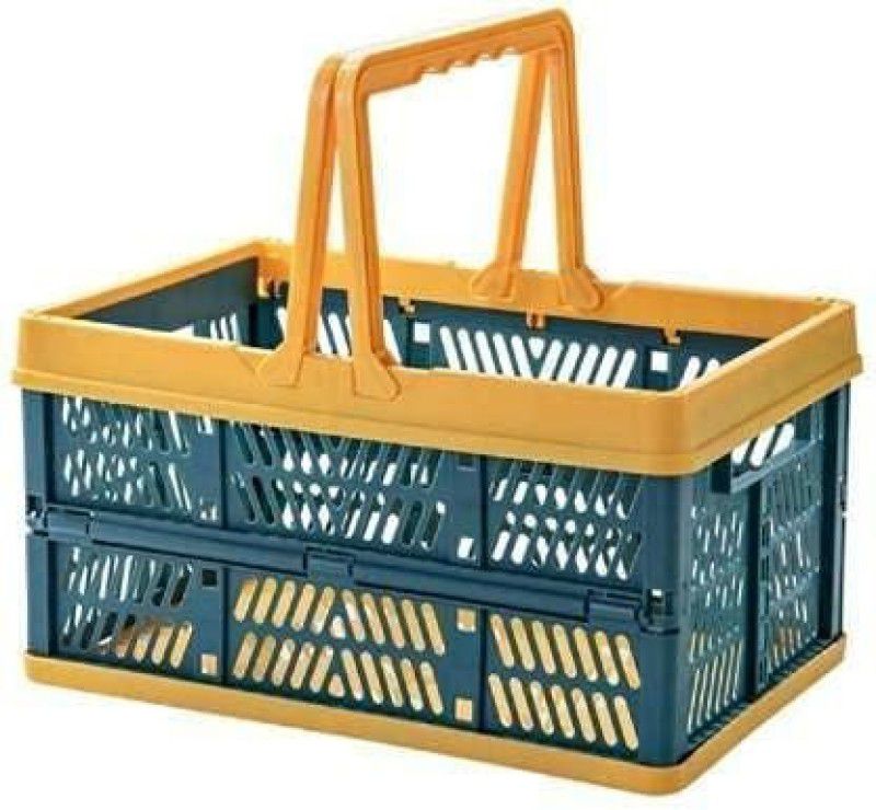NMS TRADERS Folding Shopping Basket Large Plastic Picnic Convenience Store Storage Organizer Plastic Fruit & Vegetable Basket  (Yellow)