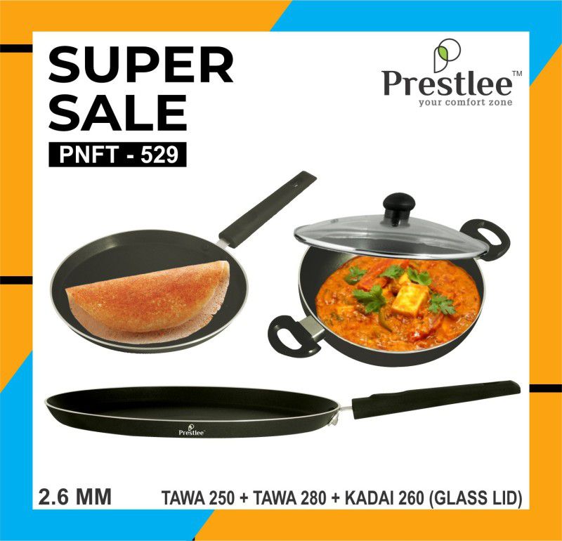Sabari Prestle PNFT-529-250,280,260/2.6/Non-Stick Coated Cookware Set/Frypan/Tawa set Tawa 26 cm diameter  (Aluminium, Non-stick)