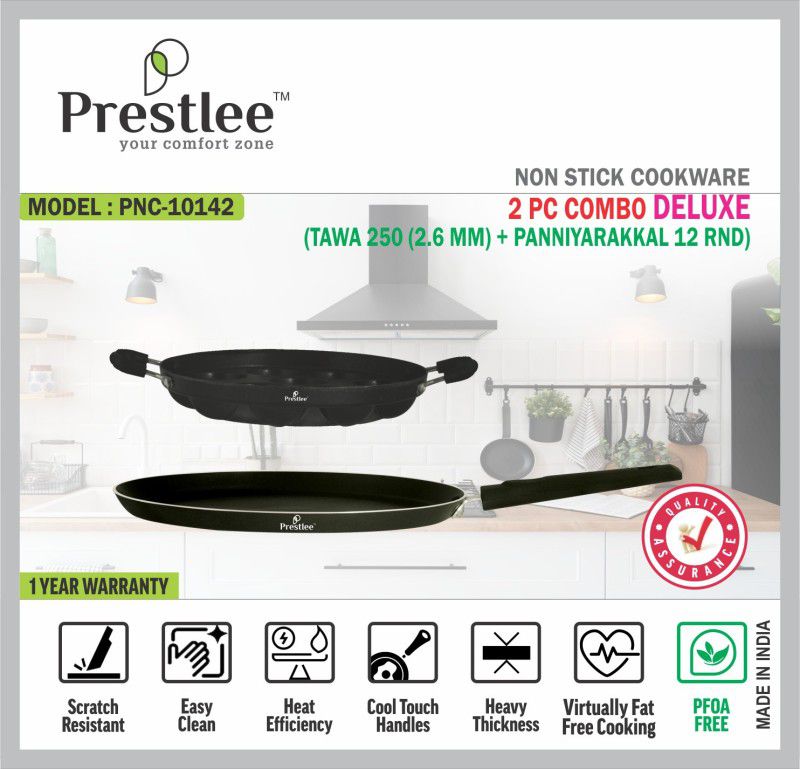 Sabari Prestlee PNC-10142 Non-Stick Cookware/Paddu Maker/Appam PanFlat Tawa/Tawa Pan Tawa 25 cm diameter  (Aluminium, Non-stick)