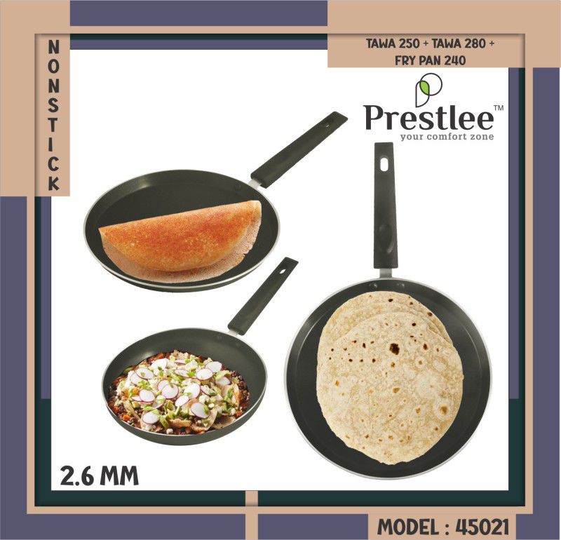 Sabari Prestle PNFT-45021 Non-Stick Coated Cookware Set/Dosa Tawa Set of 2/Frypan Pot Fry Pan 24 cm diameter 0.5 L capacity  (Aluminium, Non-stick)