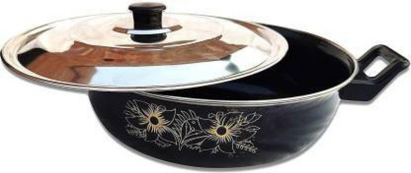 HERITI COLLECTIONS Kadhai 15 cm diameter with Lid 3 L capacity  (Carbon Steel, Non-stick, Induction Bottom)