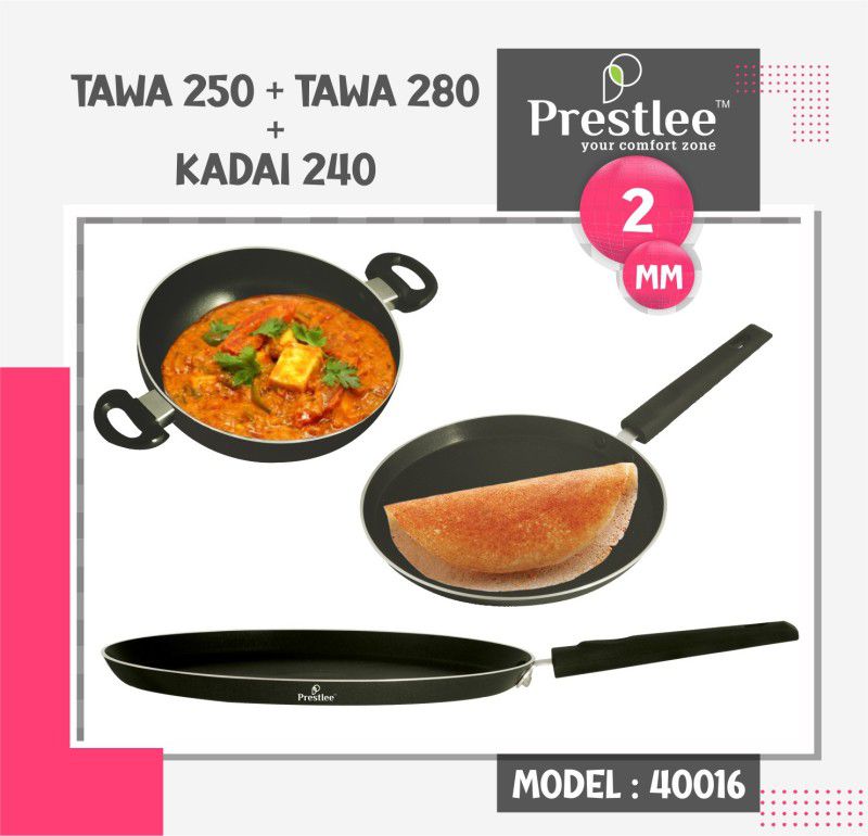 Sabari Prestlee PNFT-40016 Non-Stick Coated Cookware Set/kadai combo offer/Deep Kadhai Tawa 24 cm diameter  (Aluminium, Non-stick)