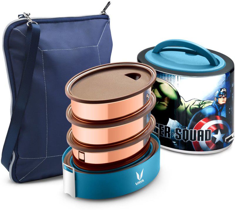 Vaya Tyffyn 1000 ml Avengers Copper-Finished Stainless Steel Tiffin Box with BagMat (One 400 ml + Two 300 ml Containers) - 3 Containers Lunch Box  (1000 ml, Thermoware)