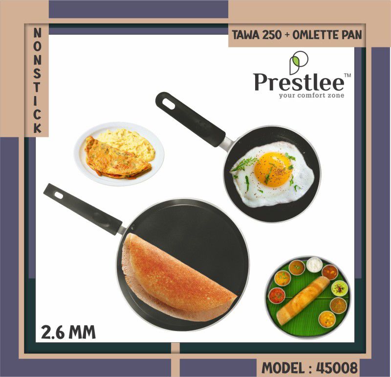Sabari Prestlee PNFT-45008 NonStick Coated Cookware Set/Tawa with Lid/Dosa Tawa Set of2 Tawa 25 cm diameter  (Aluminium, Non-stick)