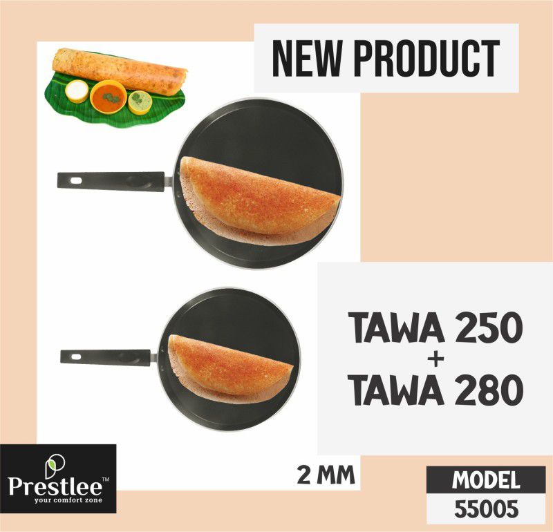 Sabari Prestlee PNFT-55005 Non-Stick Coated Cookware Set/Dosa Tawa Set of 2/Tawa Combo Tawa 28 cm diameter  (Aluminium, Non-stick)