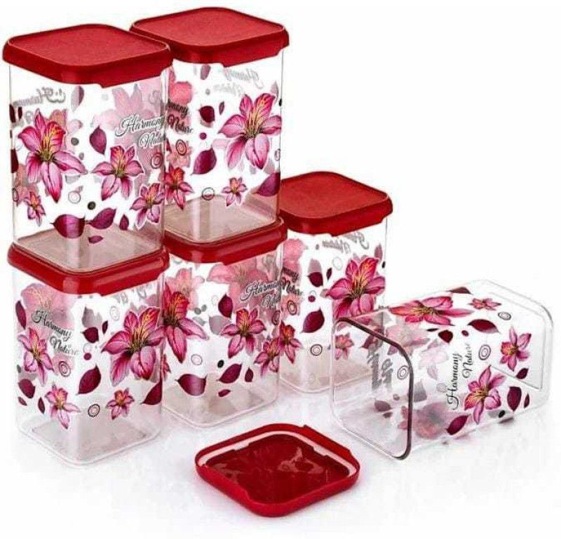 SUNFASHION SMART PRINTED CONTAINERS PACK OF 6 - 1100 ml Plastic Grocery Container  (Pack of 6, Pink)