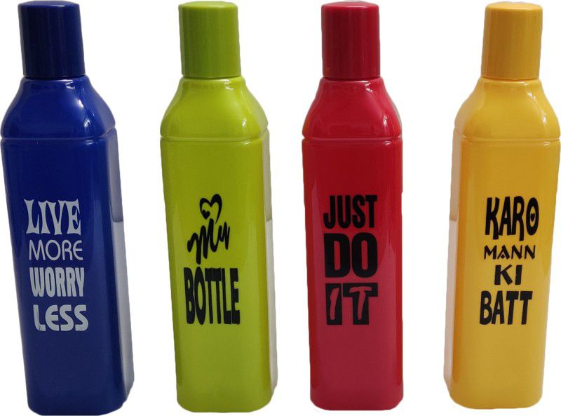 Gift Collection Combo Of 4 Pcs 1000 ML Leak Proof Fridge Water Bottle With Quote - Multi Color 1000 ml Bottle  (Pack of 4, Multicolor, PET)