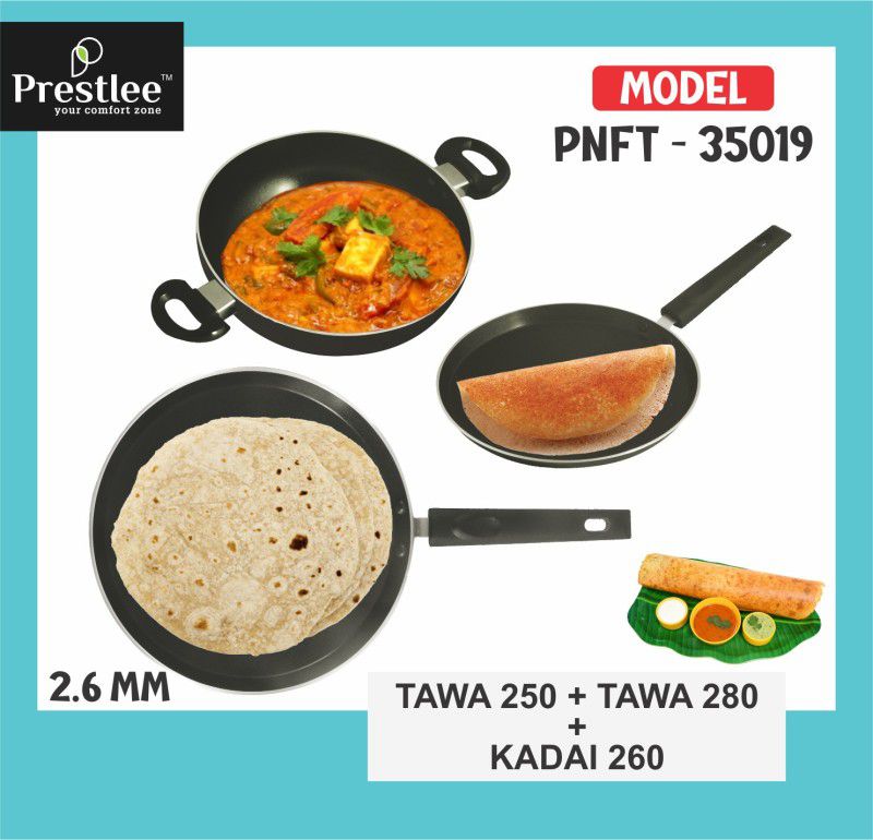 Sabari Prestlee PNFT35019 Non-Stick Coated Cookware Set/kadai combo offer/Pan set combo Tawa 26 cm diameter  (Aluminium, Non-stick)