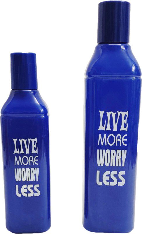 Gift Collection Combo Of 1000 & 750 ML Leak Proof Fridge Bottle / Water Bottle With Quote - Blue 1000 ml Bottle  (Pack of 1, Blue, PET)