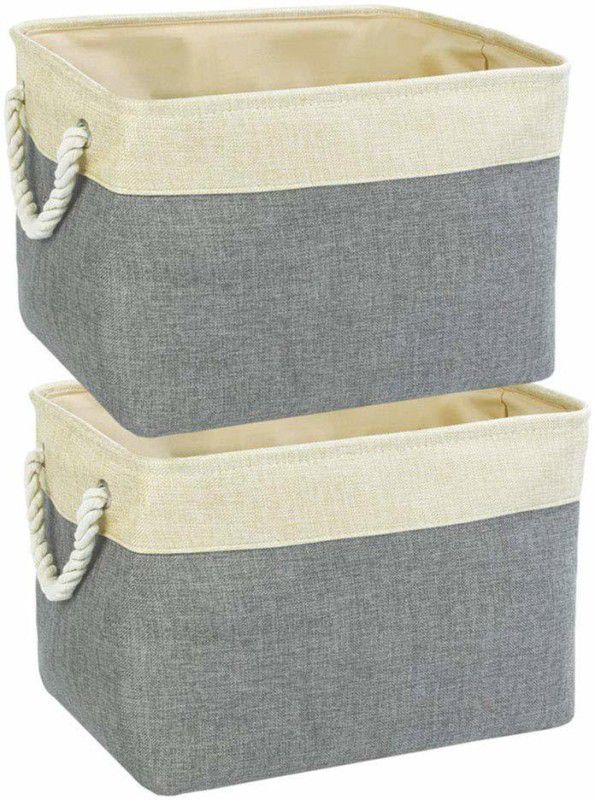 HomeStorie Eco-Friendly Cloth Storage Basket Bin Organizer Set, Medium - Pack of 2 Storage Basket  (Pack of 2)
