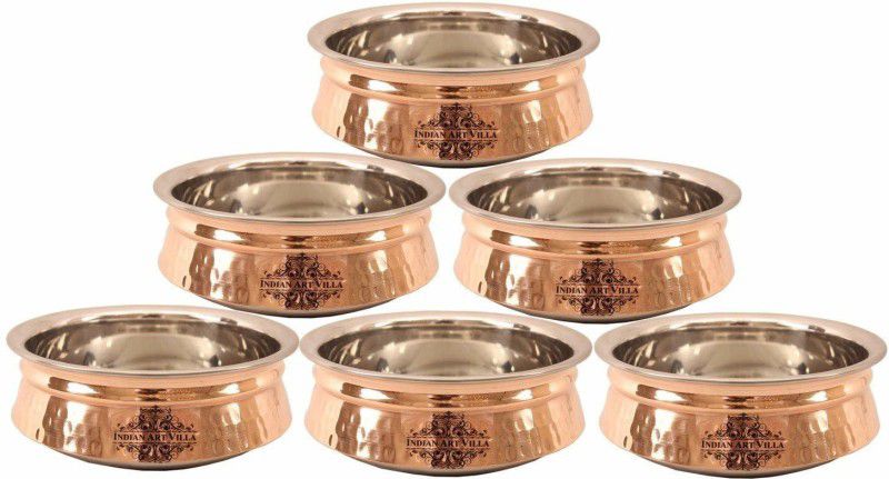 IndianArtVilla Set of 6 Steel Copper Induction Handi 900 ML Each - Baking & Serving Indian Food Cuisines Dishes Home Hotel Restaurant Tableware Handi 0.9 L  (Copper)
