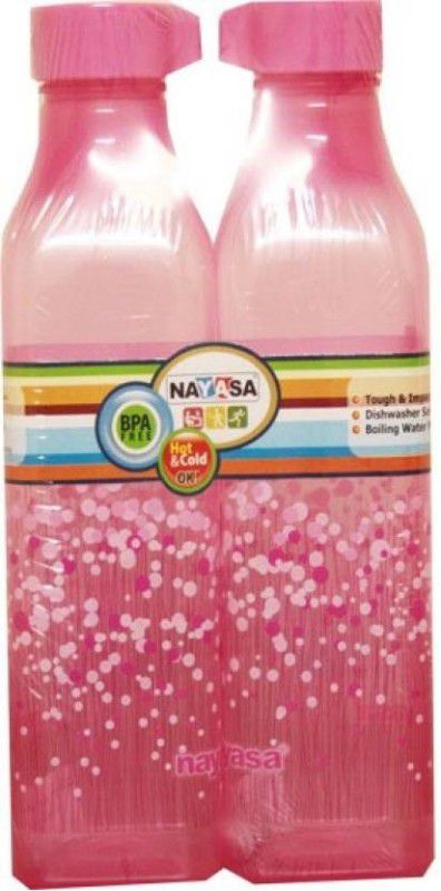 NAYASA Natasa square bottle 1000ml set of 2 1000 ml Bottle  (Pack of 2, Pink, Plastic)