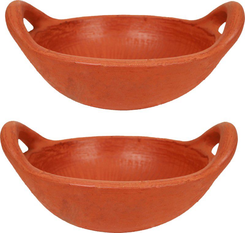 earthen fine crafts Unglazed Terracotta Clay Pottery/clay handi/ Mud Pot Combo 1liter RED, Handi 1 L (Earthenware) Kadhai 28 cm diameter 1 L capacity  (Earthenware)