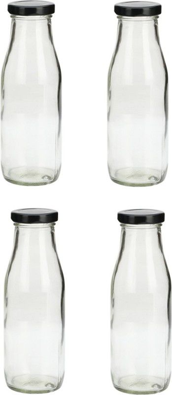 Stylish Kitchen Storage & Serving Glass Bottle With Metal Lid, 500, Pack Of 4 500 ml Bottle  (Pack of 4, Clear, Glass)