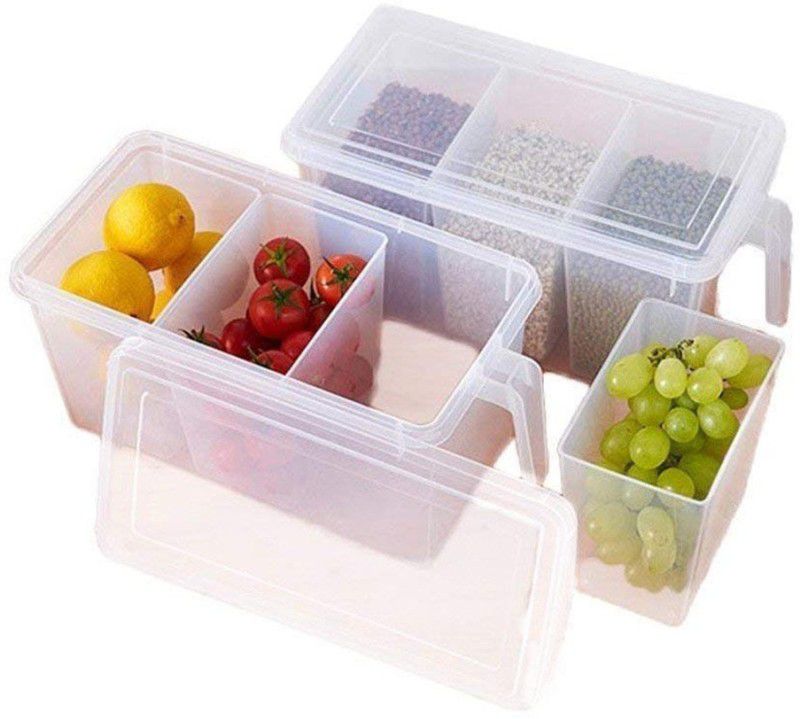 Homore Refrigerator Food Storage Organizer Boxes with Lid, Handle and 3 Smaller Bins Storage Basket  (Pack of 2)