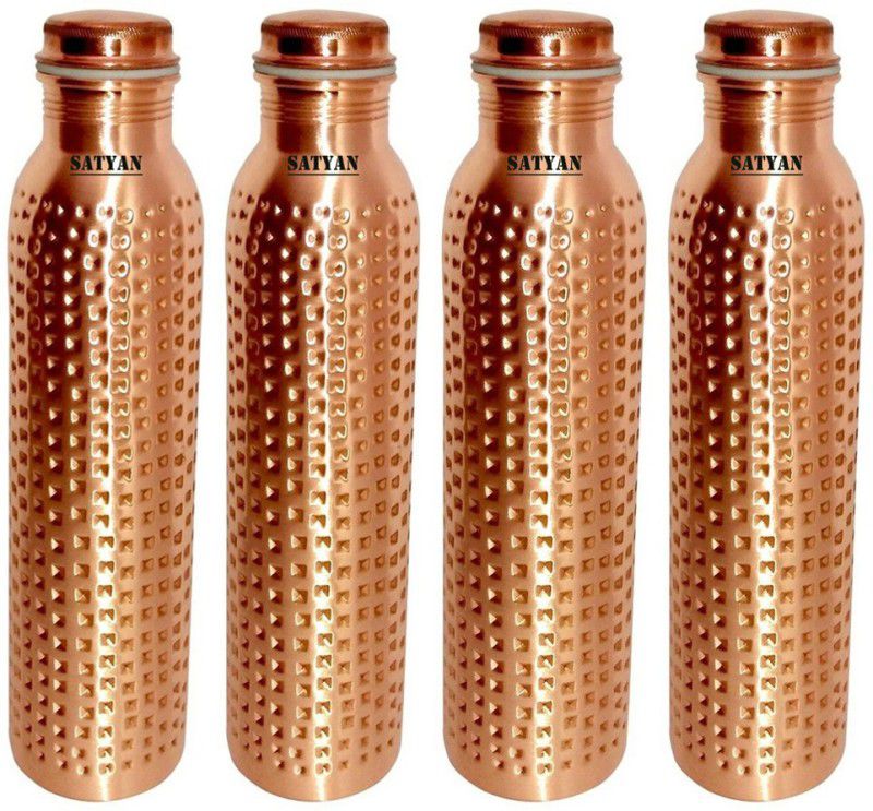 Shreeng HAMMERED COPPER WATER BOTTLE, 1000 ML, LEAK PROOF 1000 ml Bottle  (Pack of 4, Brown, Copper)