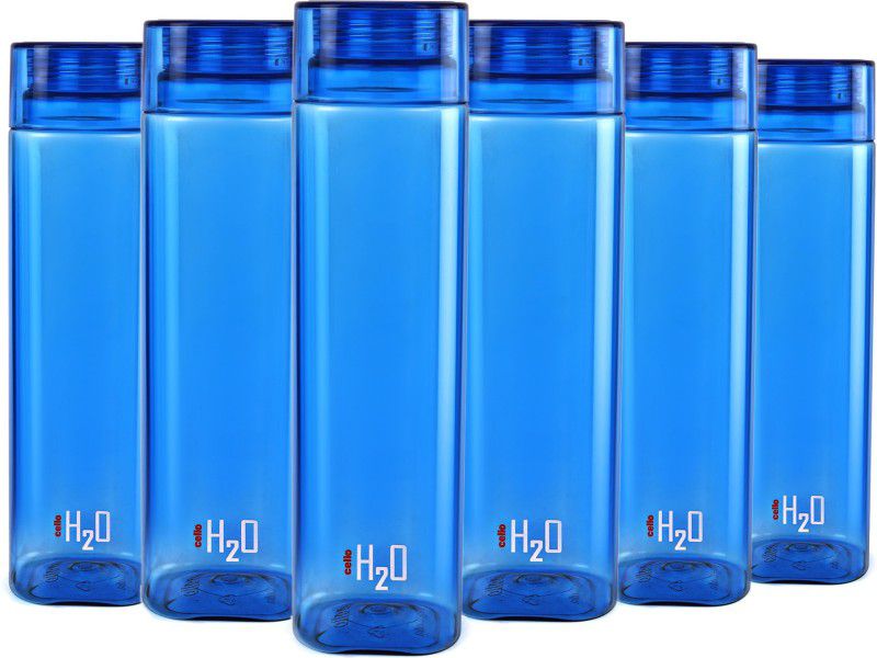 cello H2o Squaremate Plastic Water Bottle, 1-Liter , Set of 6, Blue 1000 ml Bottle  (Pack of 6, Blue, PET)