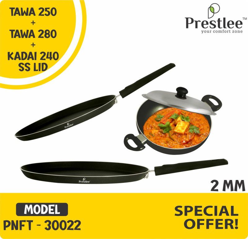 Sabari Prestle PNFT-30022 Non-Stick Coated Cookware Set/Dosa Tawa/Pan set combo Kadhai 24 cm diameter 0.5 L capacity  (Aluminium, Non-stick)