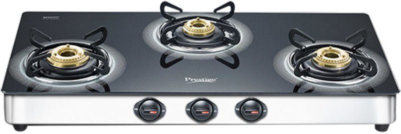 Prestige Royale Plus Glass, Stainless Steel Manual Gas Stove  (3 Burners)