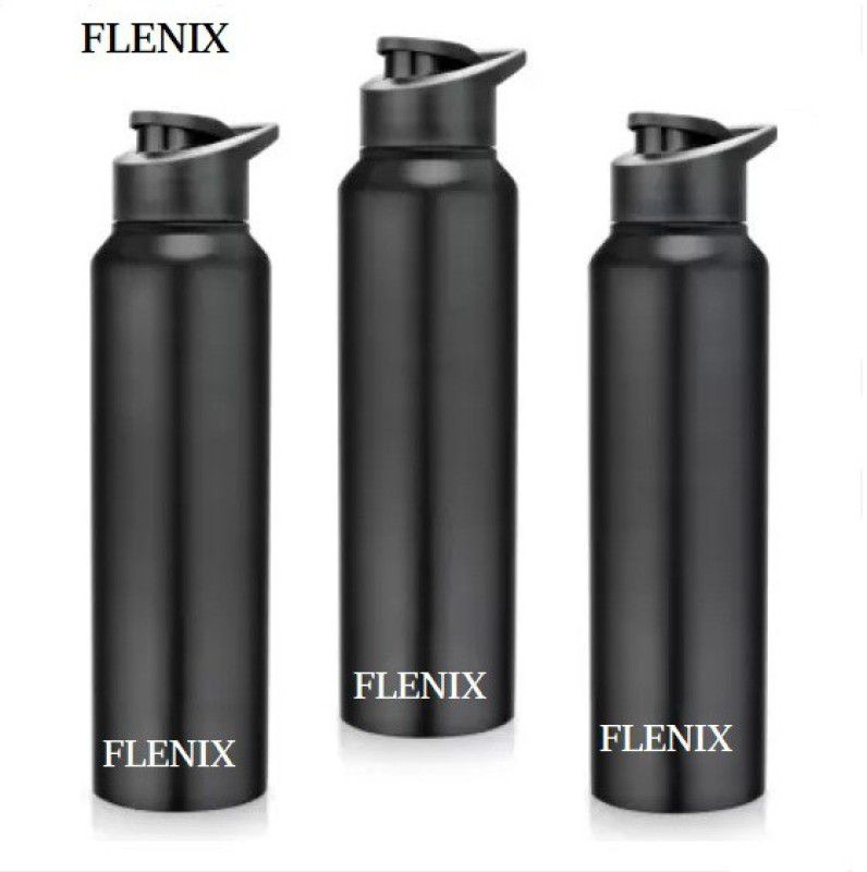 FLENIX Single Walled Stainless Steel Fridge Water Bottle for Home Office School Kids 750 ml Bottle  (Pack of 3, Black, Steel)