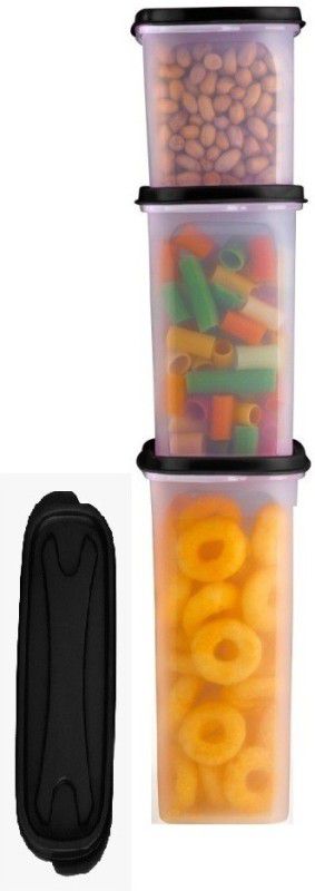 lockdown - 1000 ml, 1500 ml, 2000 ml Plastic Grocery Container  (Pack of 3, Black)