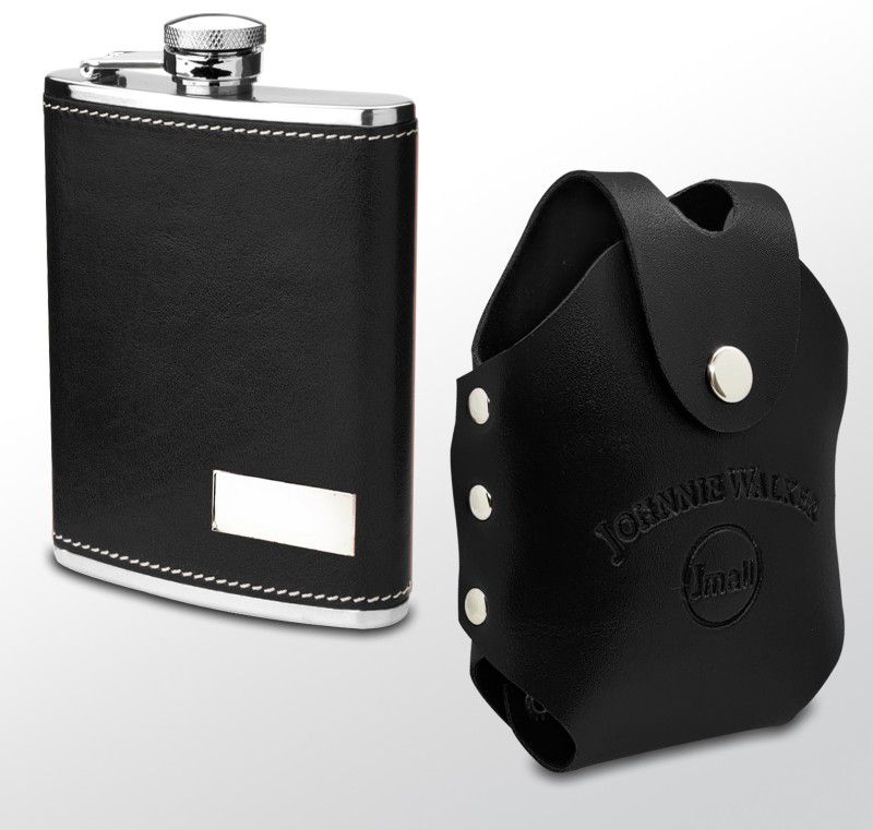 JMALL ™ 1179 Black Flask with STUD Black Cover 8Oz Premium Quality Leak Proof Heavy Stainless Steel Hip Flask  (236 ml)