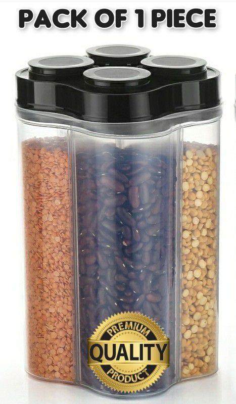 Shiva Ansh Unique Transparent Airtight 4 section Container (Pack of 1,Black Lid) - 1500 ml Plastic Cereal Dispenser  (Black)