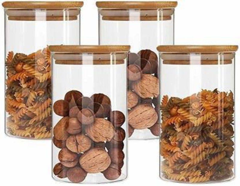 Tap2kaart Grocerycontainer borosilicate jar StorageJar spiceglassjar 4 pcs1050ml - 1050 Glass Grocery Container  (Pack of 4, Brown)
