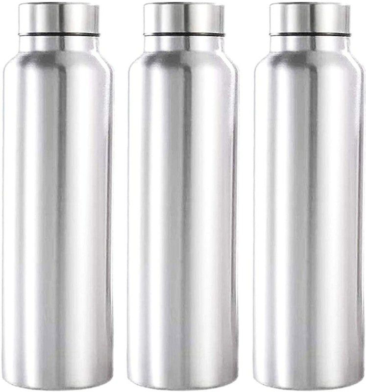 SR IMPEX STEEL WATER BOTTLE 1 LITRE (APPROX) FRIDGE, BOTTLE SPORTS GYM OFFICE (ORGAN) 1000 ml Bottle  (Pack of 3, Silver, Steel)