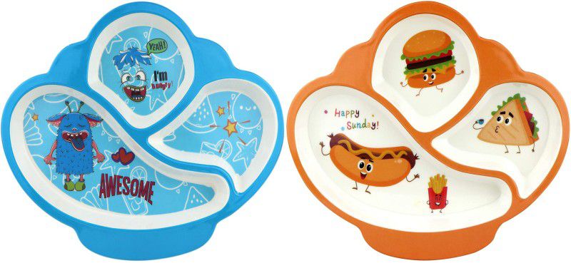ZIDO (Pack of 2) Exclusive Melamine A Grade Quality Stylish Partition Plate with Attractive Kids Loving Design. (Model Awesome & Happy Sunday) Dinner Plate  (Pack of 2)