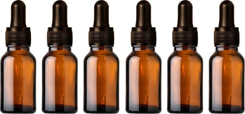 nsb herbals Amber Glass Bottle + Black Dropper for Essential Oil, DIY Perfume,Multipurpose Use 15 ml Bottle  (Pack of 6, Brown, Glass)
