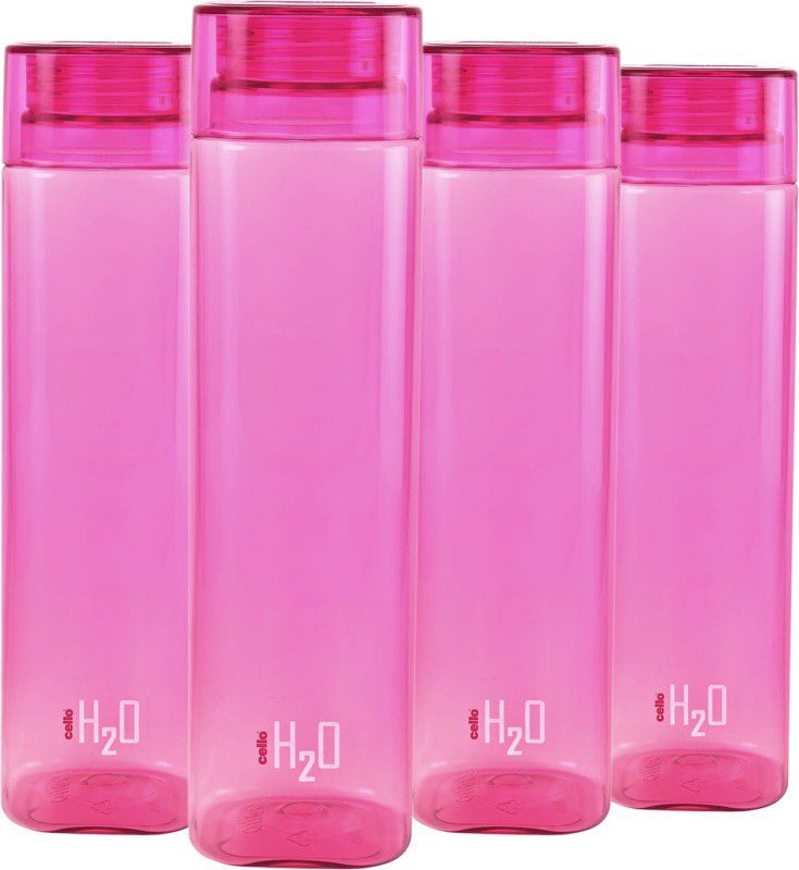 cello H2o Squaremate Plastic Water Bottle, 1-Liter , Set of 4, Pink 1000 ml Bottle  (Pack of 4, Pink, PET)