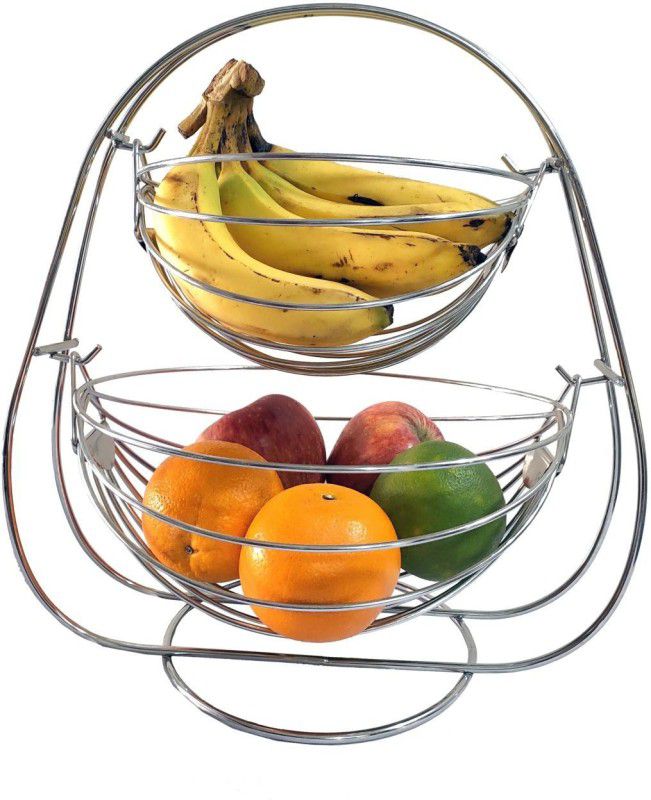 SMART SLIDE Counter Top Hammock 2 Tier Stainless Steel Fruit Basket – Vegetable Bowl Rack - Fruit Organizer Storage Holder Stand with for Home & Shop Steel Fruit & Vegetable Basket  (Steel)