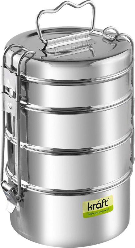 Kraft Lunch Box/Food Container Four Tier Compartment with Handle - Stainless Steel, Leak Proof, Easy to Carry Meals for Office, Picnic, Schools 4 Containers Lunch Box  (2290 ml)