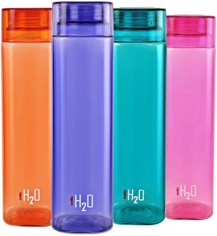 cello Sqauremate Plastic Water Bottle, 1-Liter (Pack of 4, Multicolor) 1000 ml Bottle  (Pack of 4, Multicolor, Plastic)