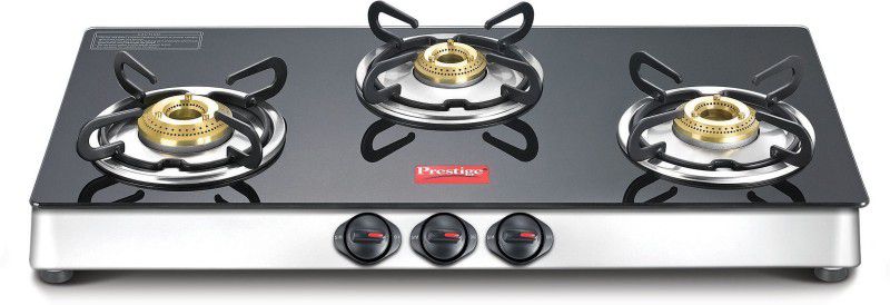Prestige Marvel LP Gas Table with Glass Top Glass, Stainless Steel Manual Gas Stove  (3 Burners)