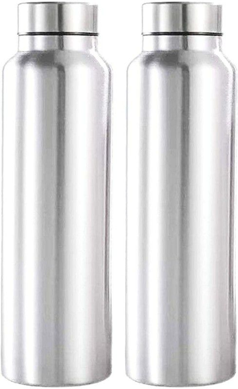 SR IMPEX STEEL WATER BOTTLE 1 LITRE (APPROX) FRIDGE BOTTLE SPORTS GYM, OFFICE (ORGAN) 1000 ml Bottle  (Pack of 2, Silver, Steel)