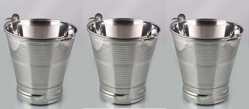 damurhu 5 L Silver Stainless Steel Bucket (Leak Proof) Steel Sambar Bucket Size-11 Set of-3 PCS (5 Liter) Ice Bucket  (Silver)