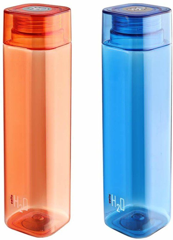 Cello H2O Squaremate 1000 ml Bottle  (Pack of 2, Orange, Blue, PET)