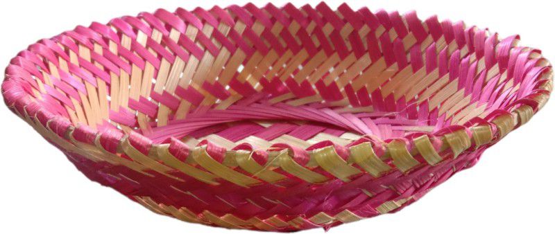 SonChiraiya Bamboo Fruit & Vegetable Basket  (Gold, Pink)