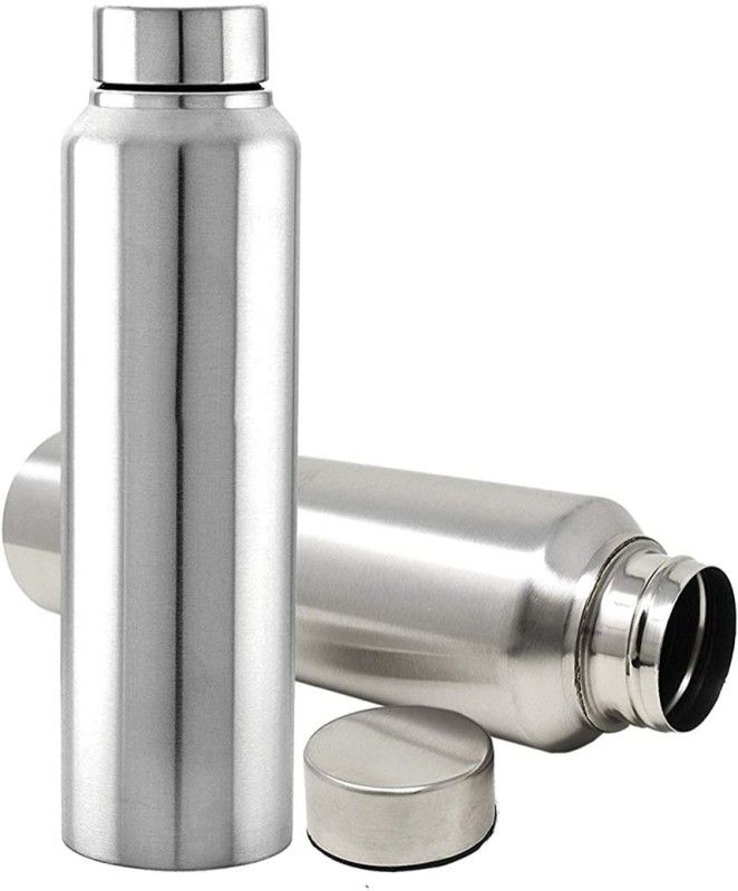 SR IMPEX STEEL WATER BOTTLE 1 LITRE (APPROX) FRIDGE BOTTLE SPORT GYM OFFICE (ORGAN) 1000 ml Bottle  (Pack of 2, Silver, Steel)