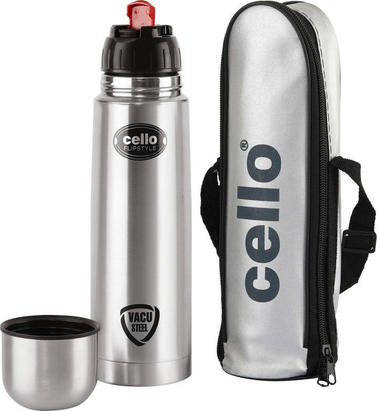 cello Flip Style Stainless Steel Flask with Jacket, Double walled, 750 ml, Silver 750 ml Flask  (Pack of 1, Silver, Steel)