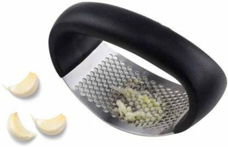 mythic Multi-Function Manual Garlic Press Grinding Slicer - Stainless Steel Garlic Mincer Crusher, Peeler and Chopper with Handle Garlic Press  (Black, Silver)