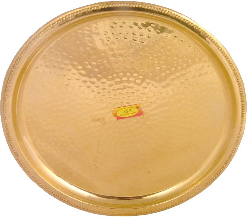 Shivshakti Arts Handmade Pure Brass Plate/Thali Round Shap Hammered Design(1 Piece,Yellow) Dinner Plate