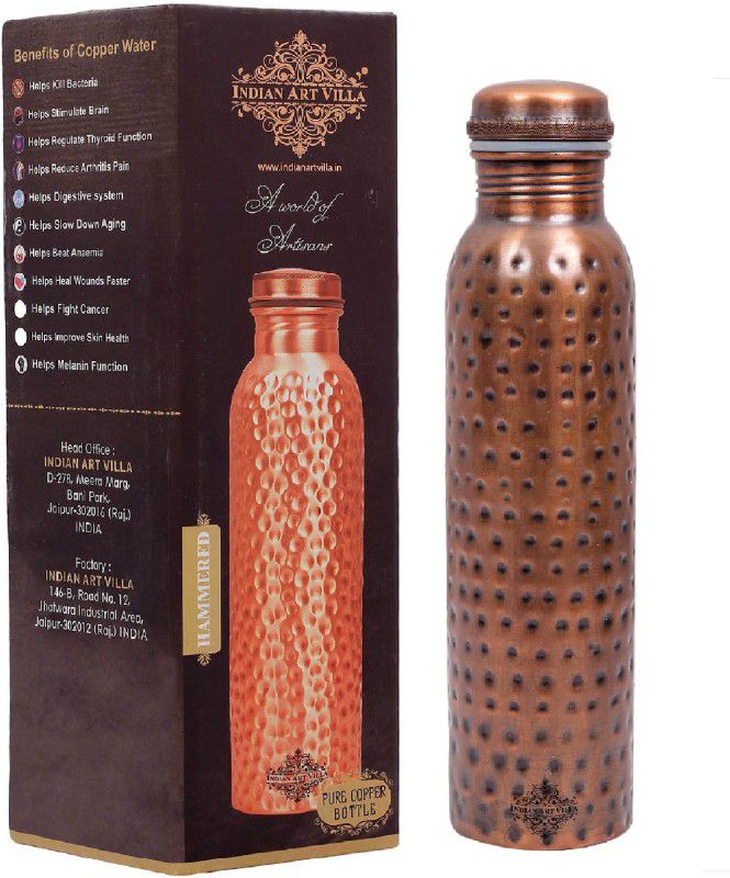 IndianArtVilla Hammered Anti Tarnished Rusty Look Copper Bottle, Storage Water 1050 ml Bottle  (Pack of 1, Brown, Copper)