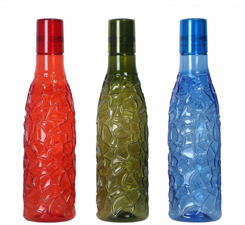 SHOP N BUY Plastic Water Bottle for Fridge | Unbreakable & Leak-Proof 1000 ml Bottle  (Pack of 3, Red, Green, Blue, Plastic)